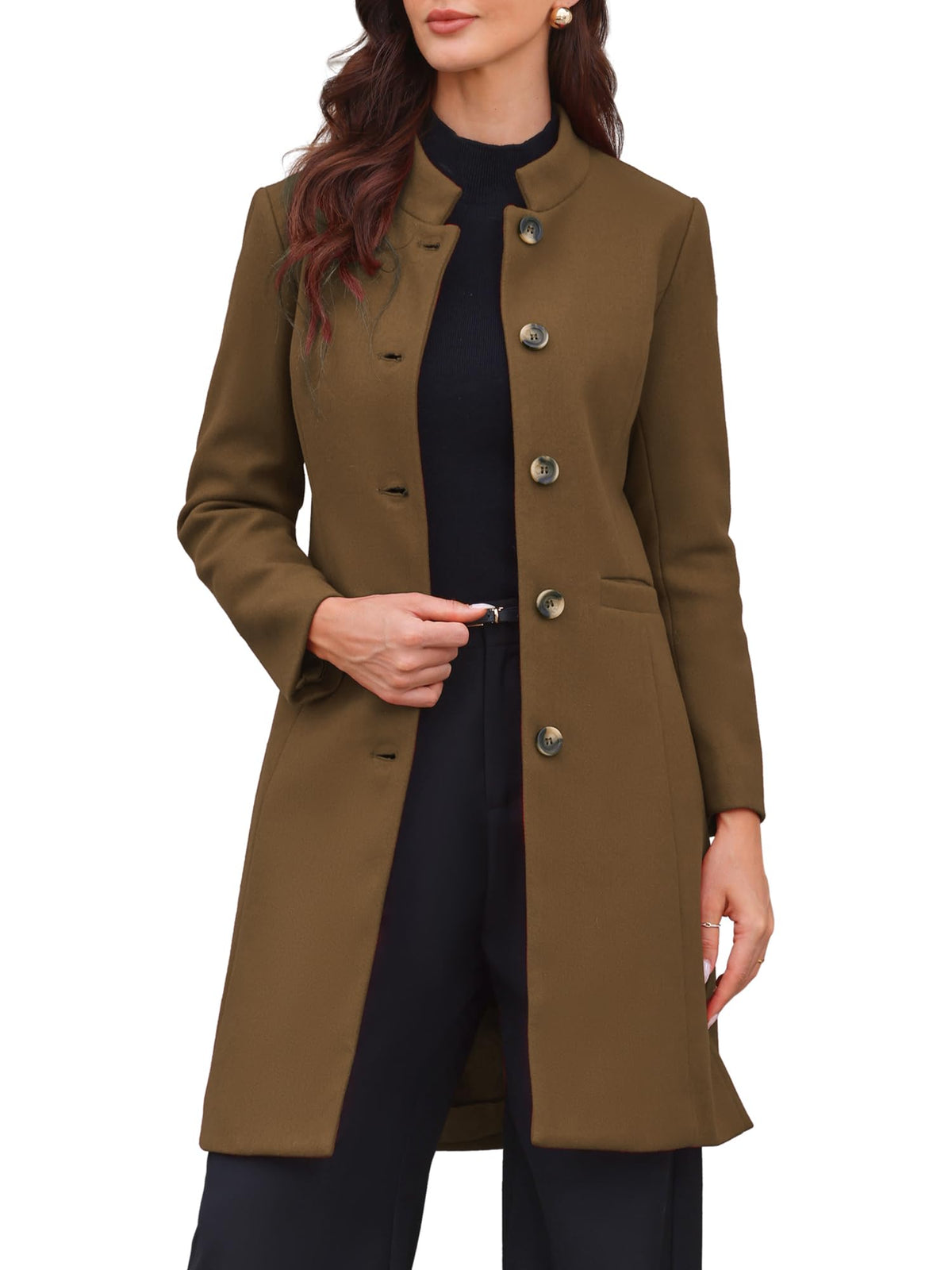 Stand-Collar Mid-Length Wool-Blend Coat