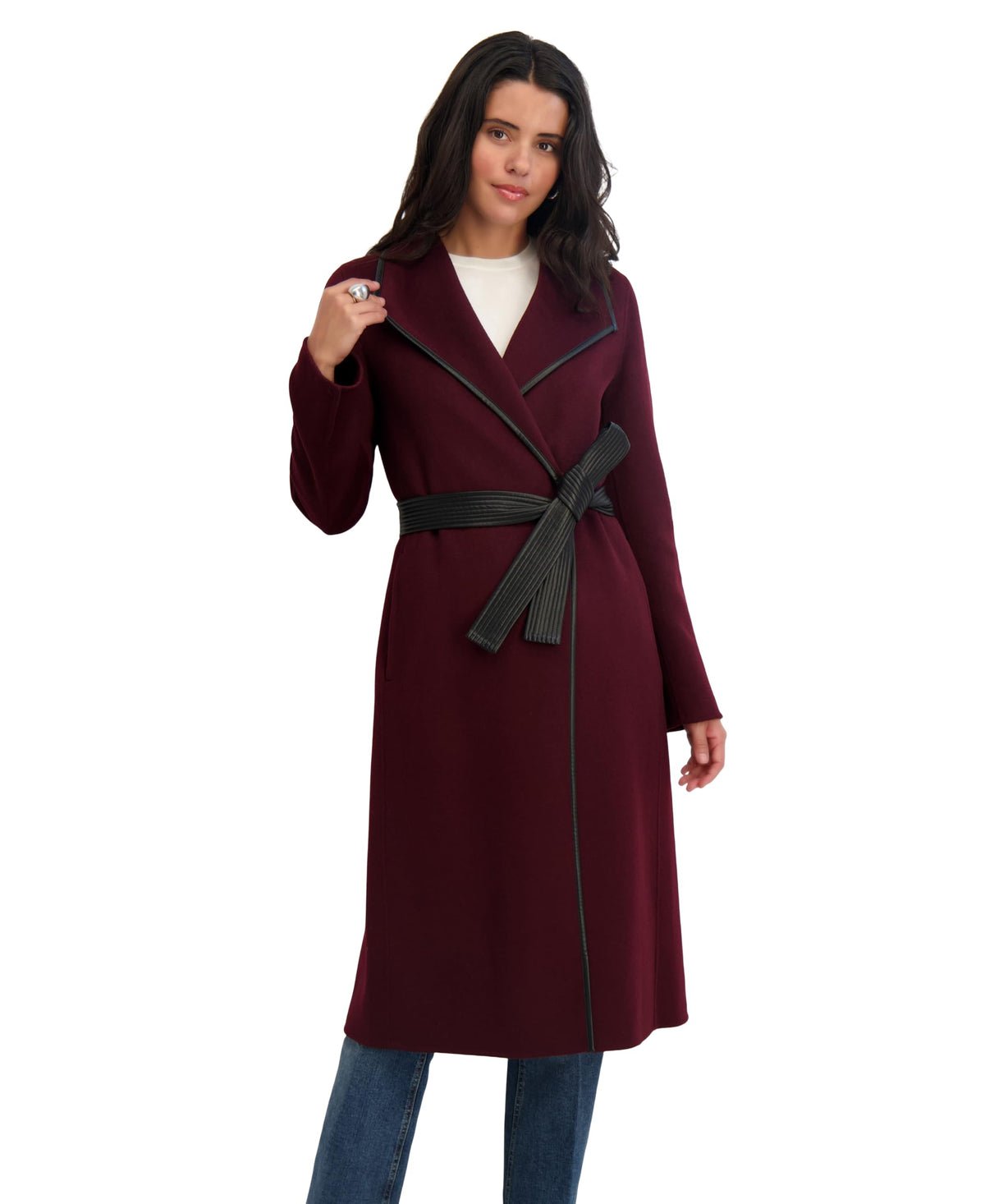 Fitted Tweed Coat With Waist Belt