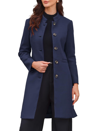 Stand-Collar Mid-Length Wool-Blend Coat