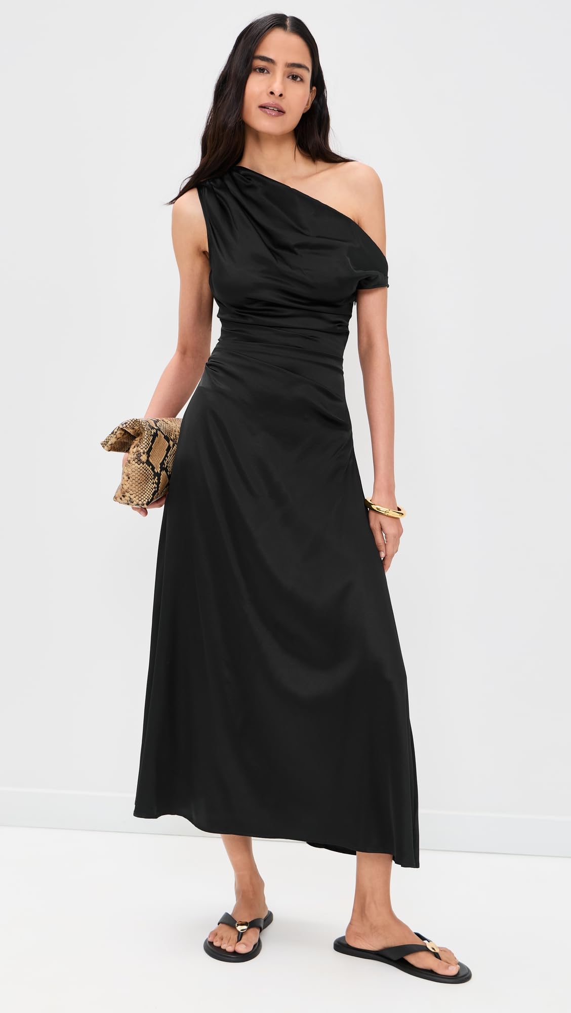 Silk Midi Dress With Fluid Draped Silhouette