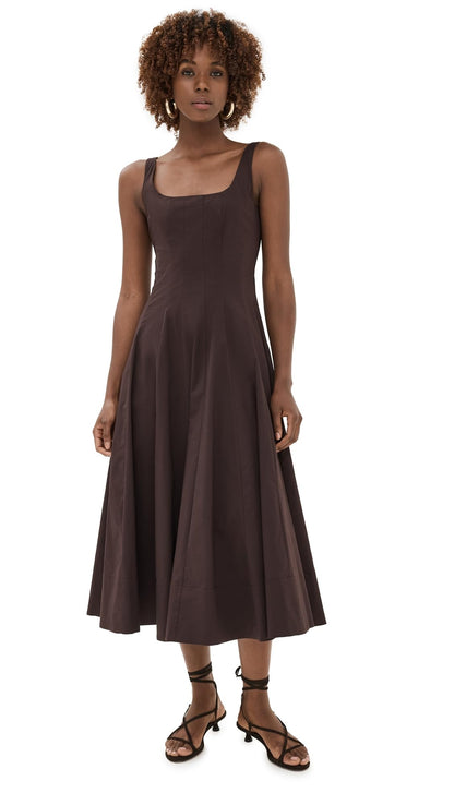 Fit-and-Flare Midi Dress With Structured Bodice