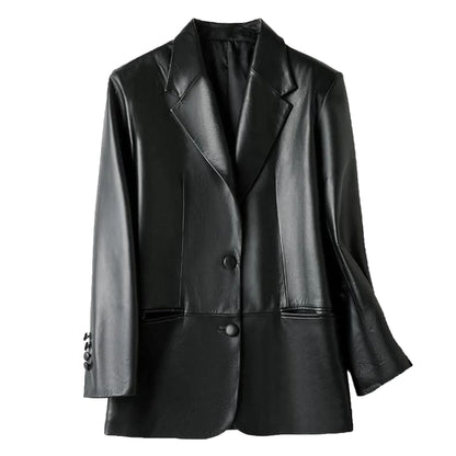 Oversized Leather Blazer With Notched Lapels