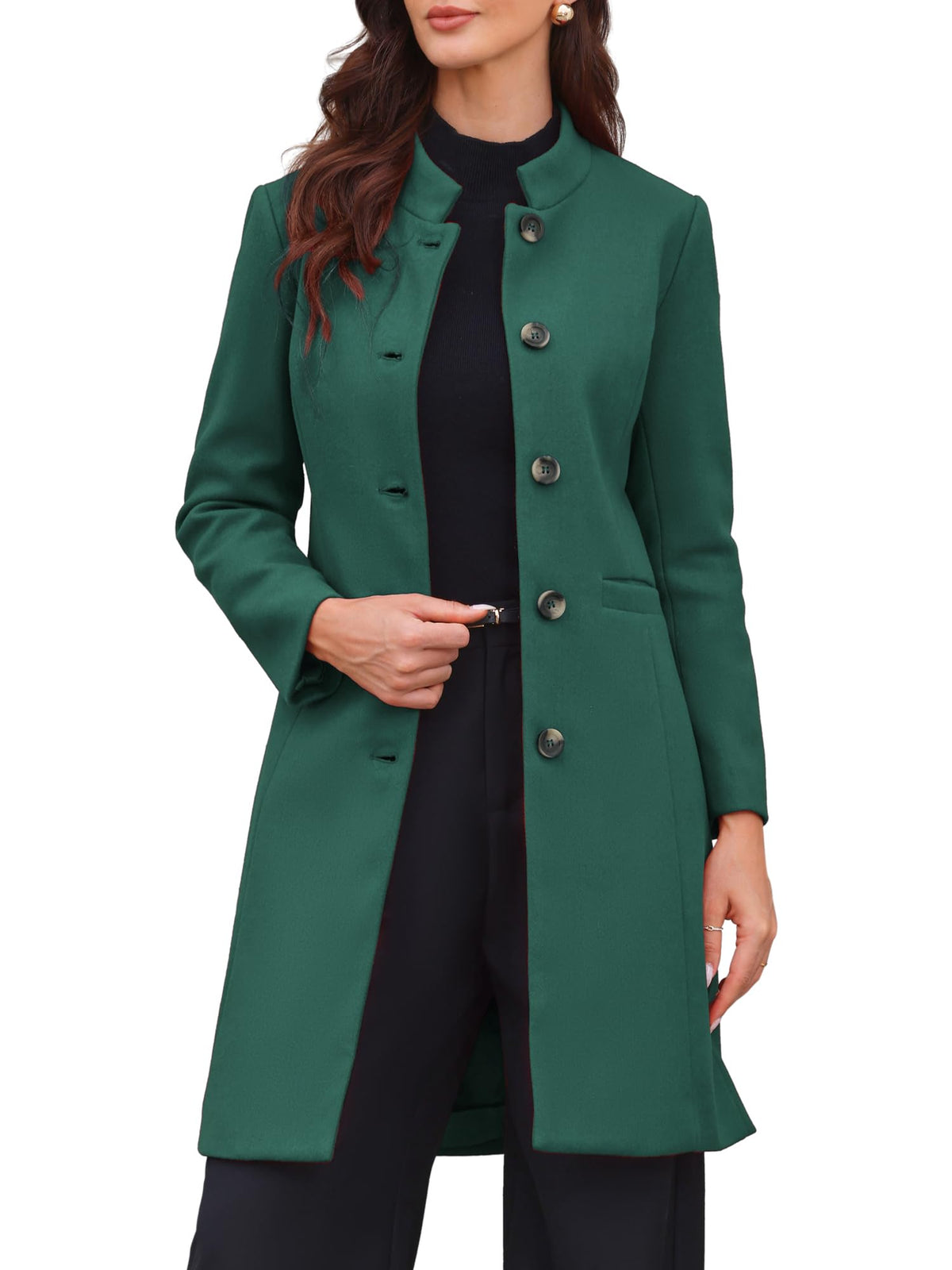 Stand-Collar Mid-Length Wool-Blend Coat