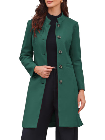 Stand-Collar Mid-Length Wool-Blend Coat
