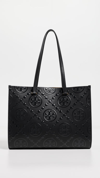 Embossed Monogram Tote Bag With Structured Shape