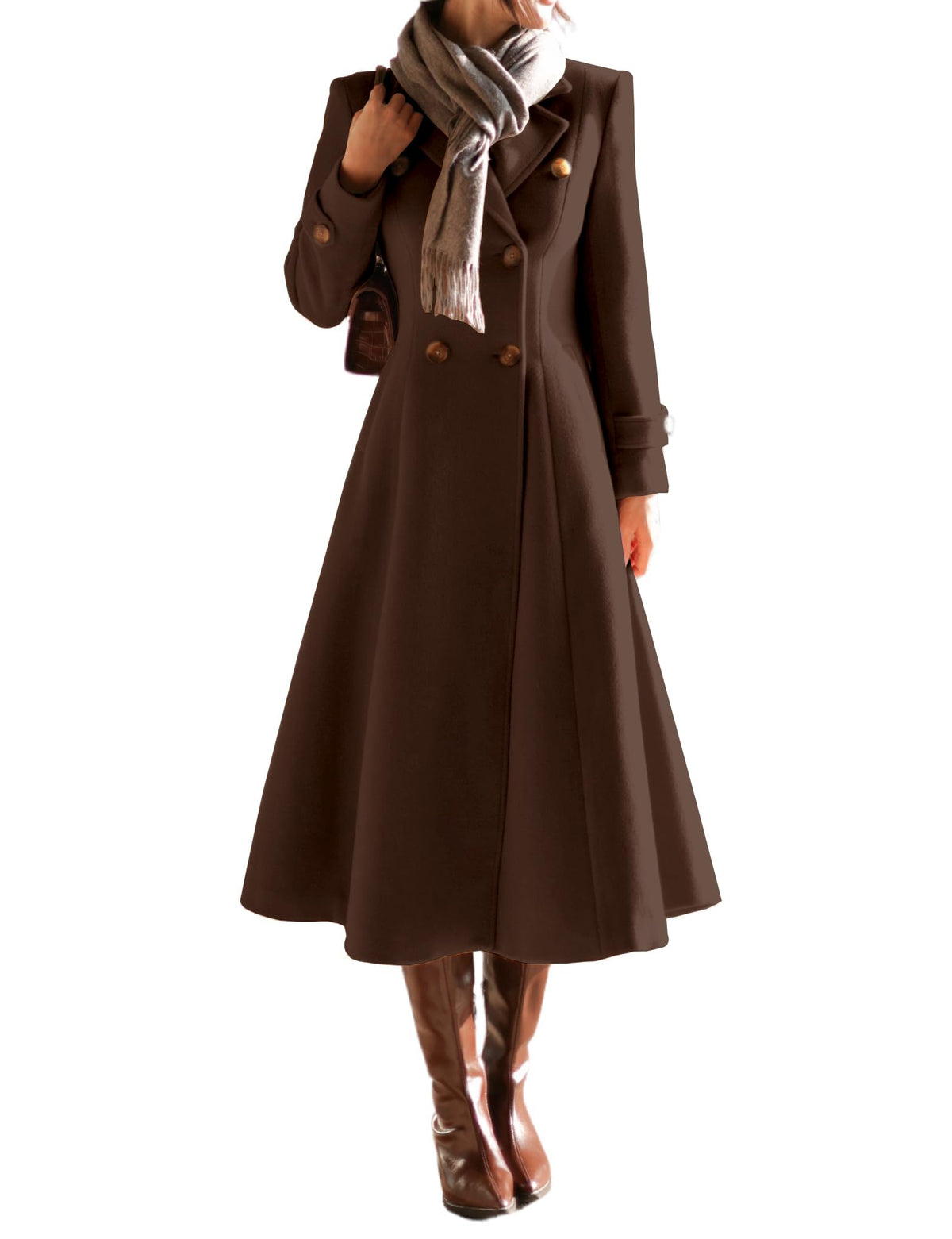 Double-Breasted Long Wool-Blend Coat
