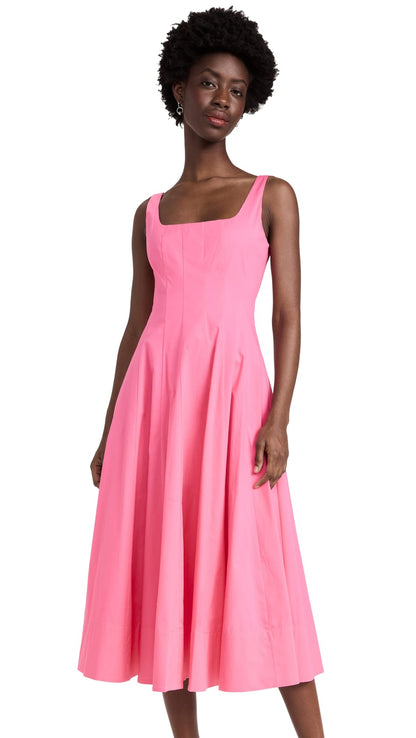 Fit-and-Flare Midi Dress With Structured Bodice