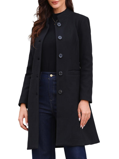 Stand-Collar Mid-Length Wool-Blend Coat