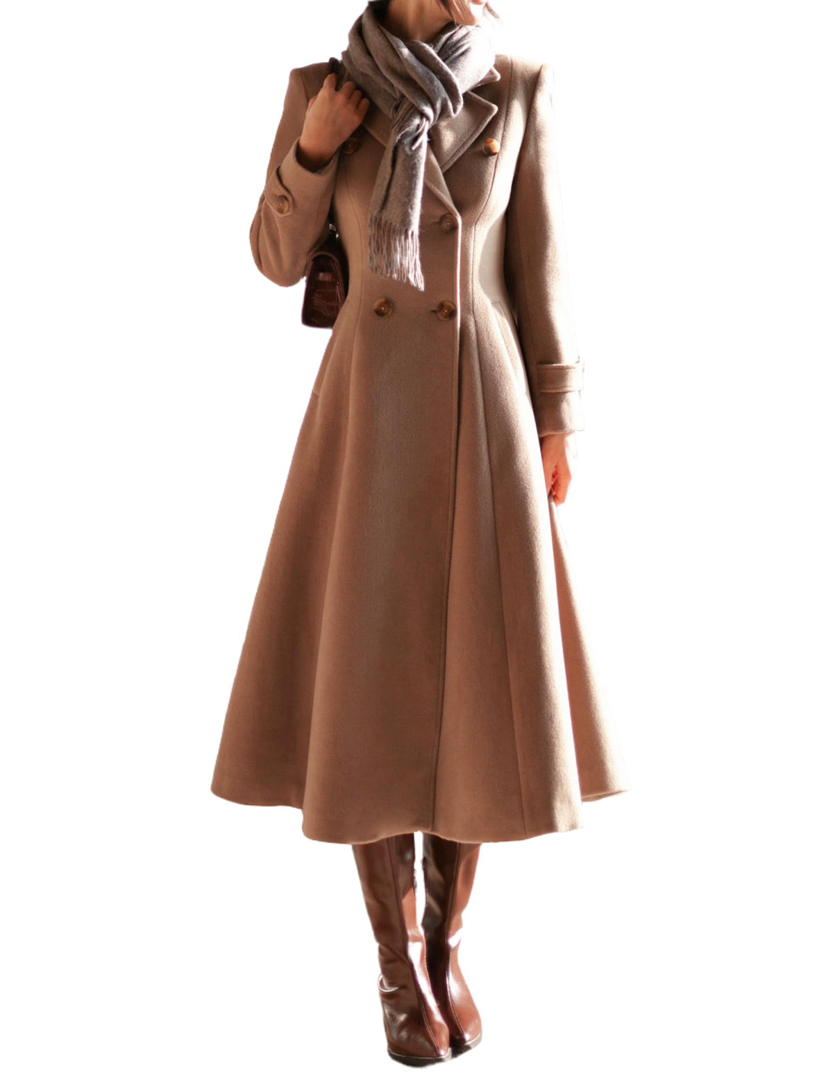 Double-Breasted Long Wool-Blend Coat