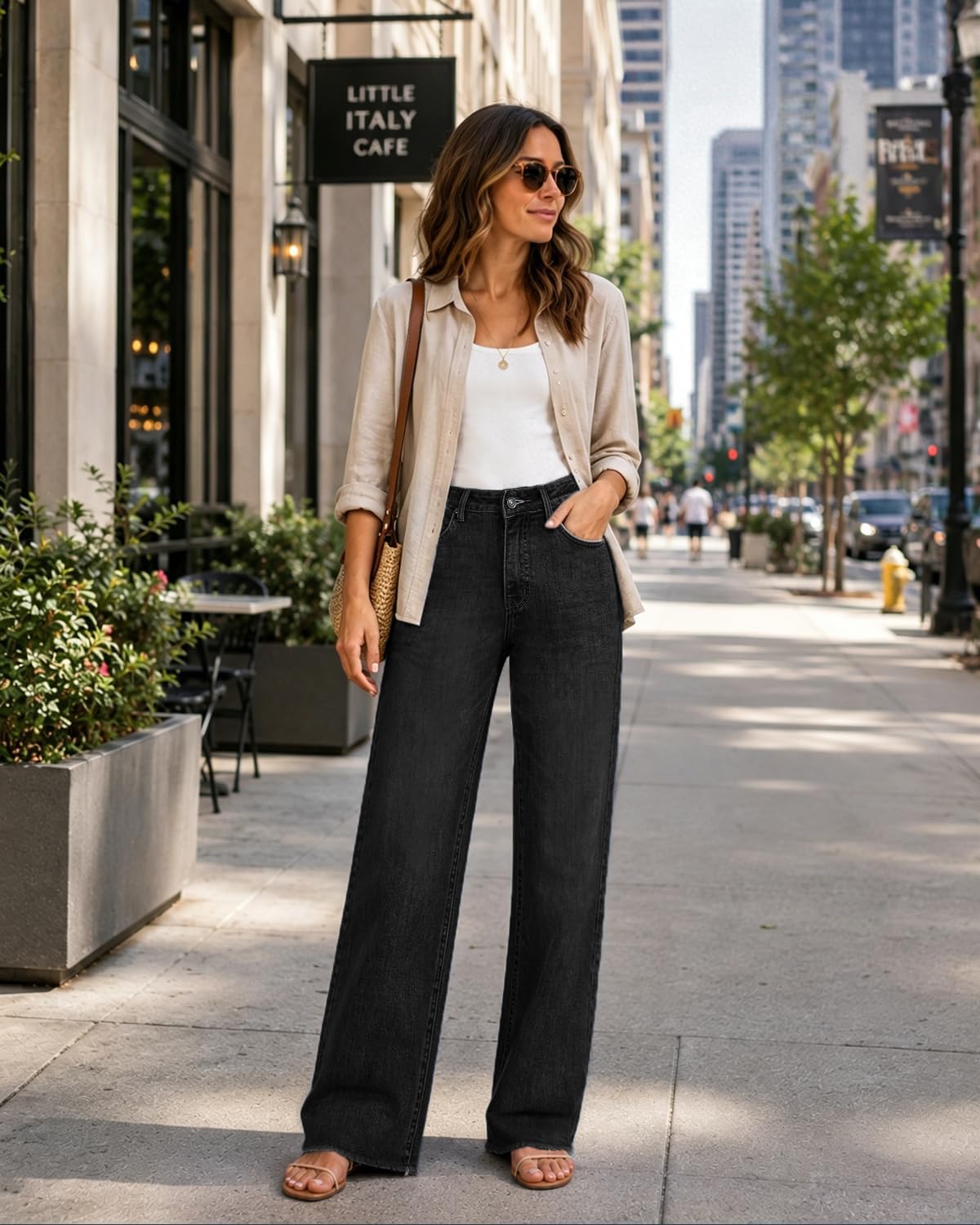 High-Waisted Stretch Straight-Leg Jeans