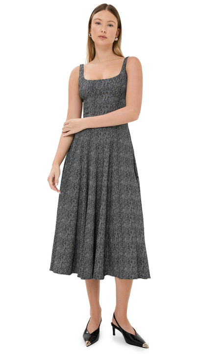 Fit-and-Flare Midi Dress With Structured Bodice