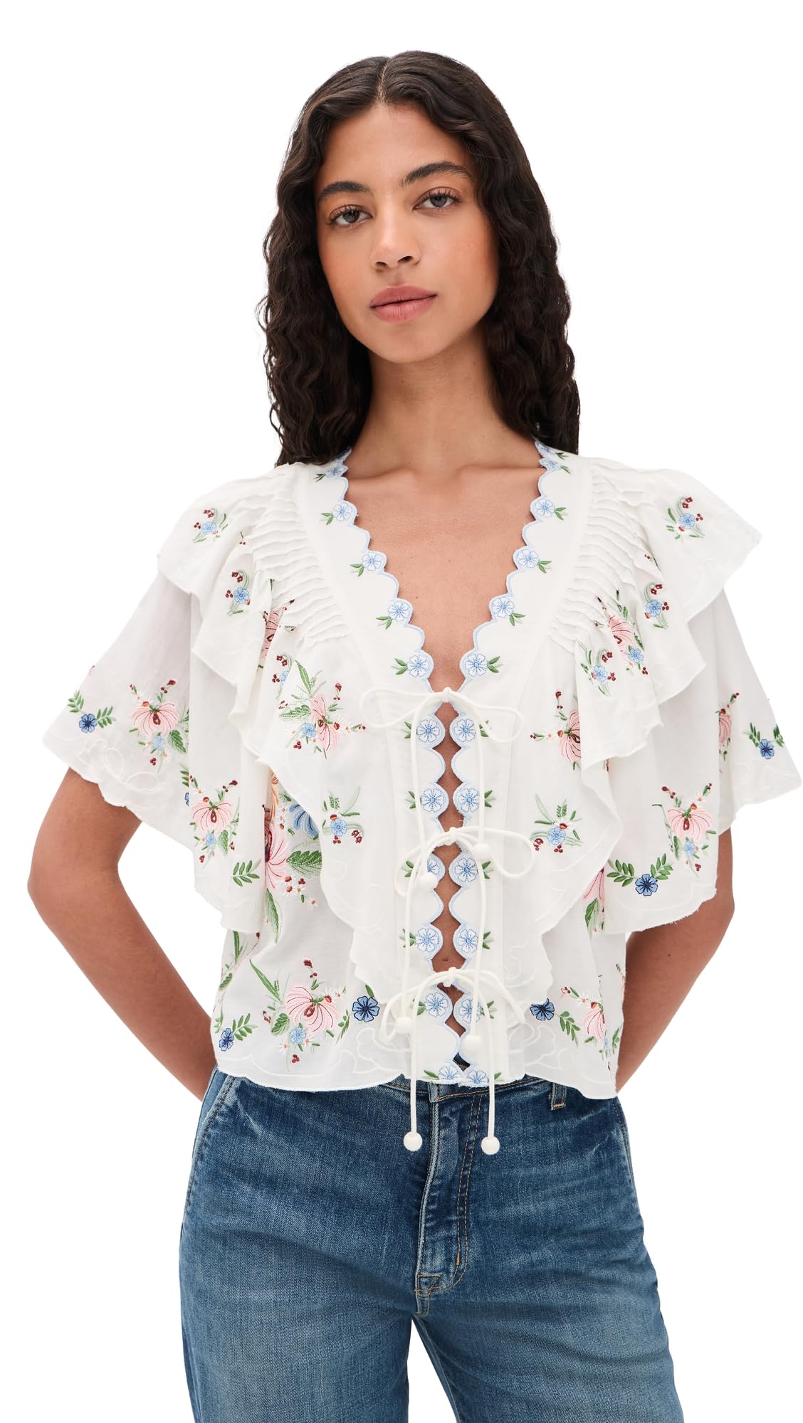 Embroidered Short-Sleeve Blouse With Relaxed Fit