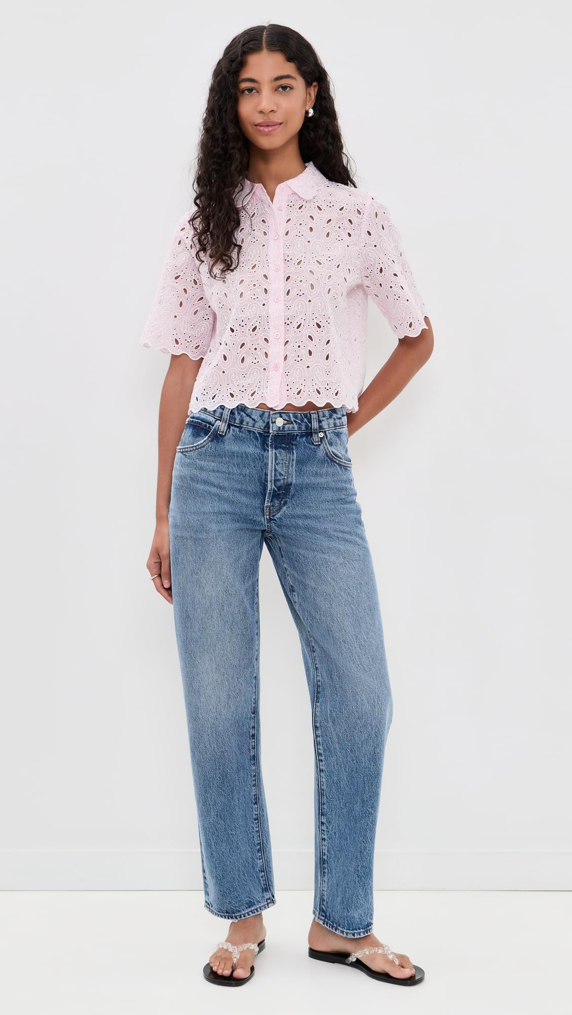 Eyelet Short-Sleeve Top With Feminine Detailing