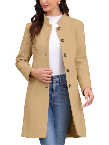 Stand-Collar Mid-Length Wool-Blend Coat