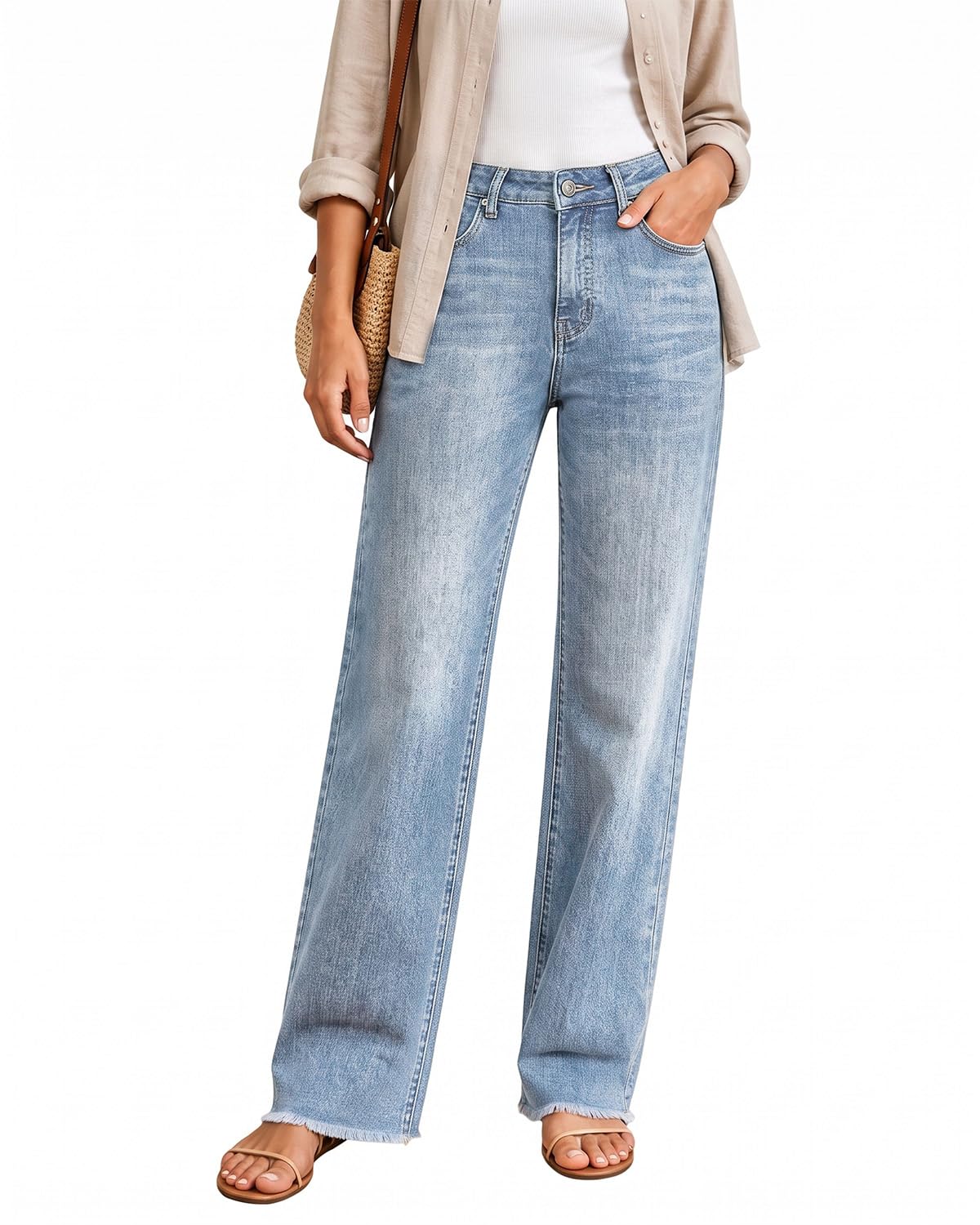 High-Waisted Stretch Straight-Leg Jeans