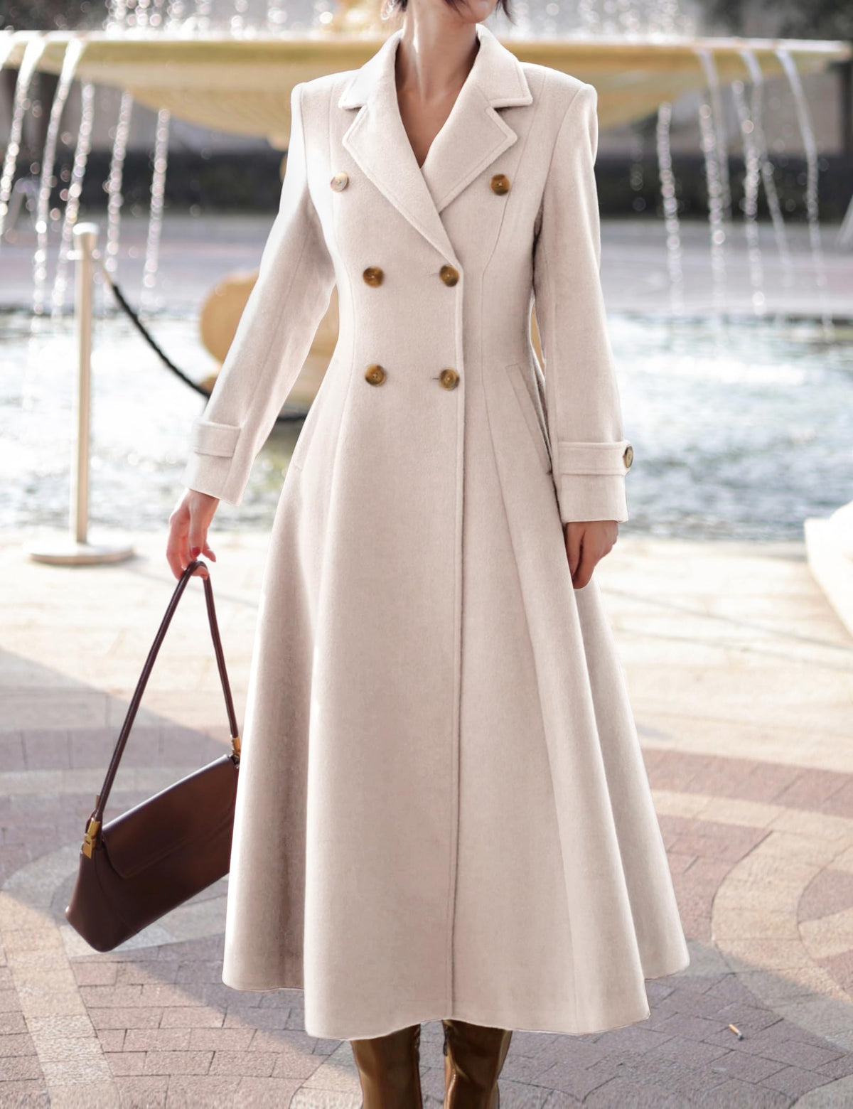 Double-Breasted Long Wool-Blend Coat