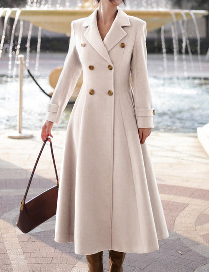 Double-Breasted Long Wool-Blend Coat