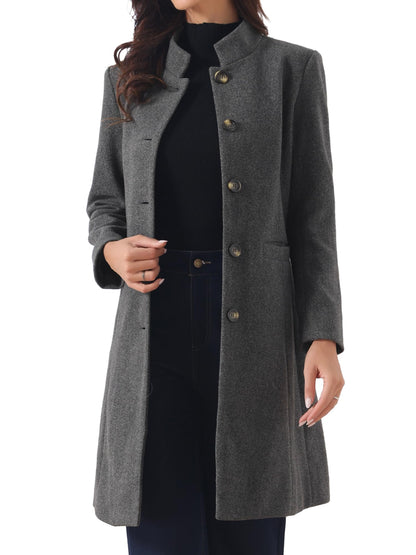 Stand-Collar Mid-Length Wool-Blend Coat