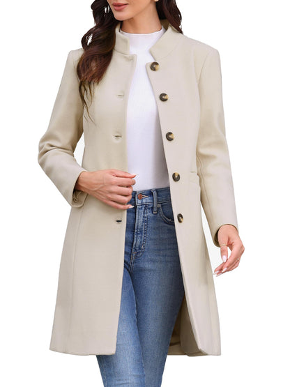 Stand-Collar Mid-Length Wool-Blend Coat