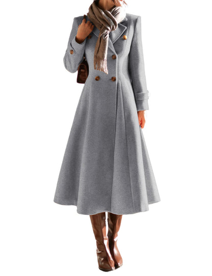 Double-Breasted Long Wool-Blend Coat