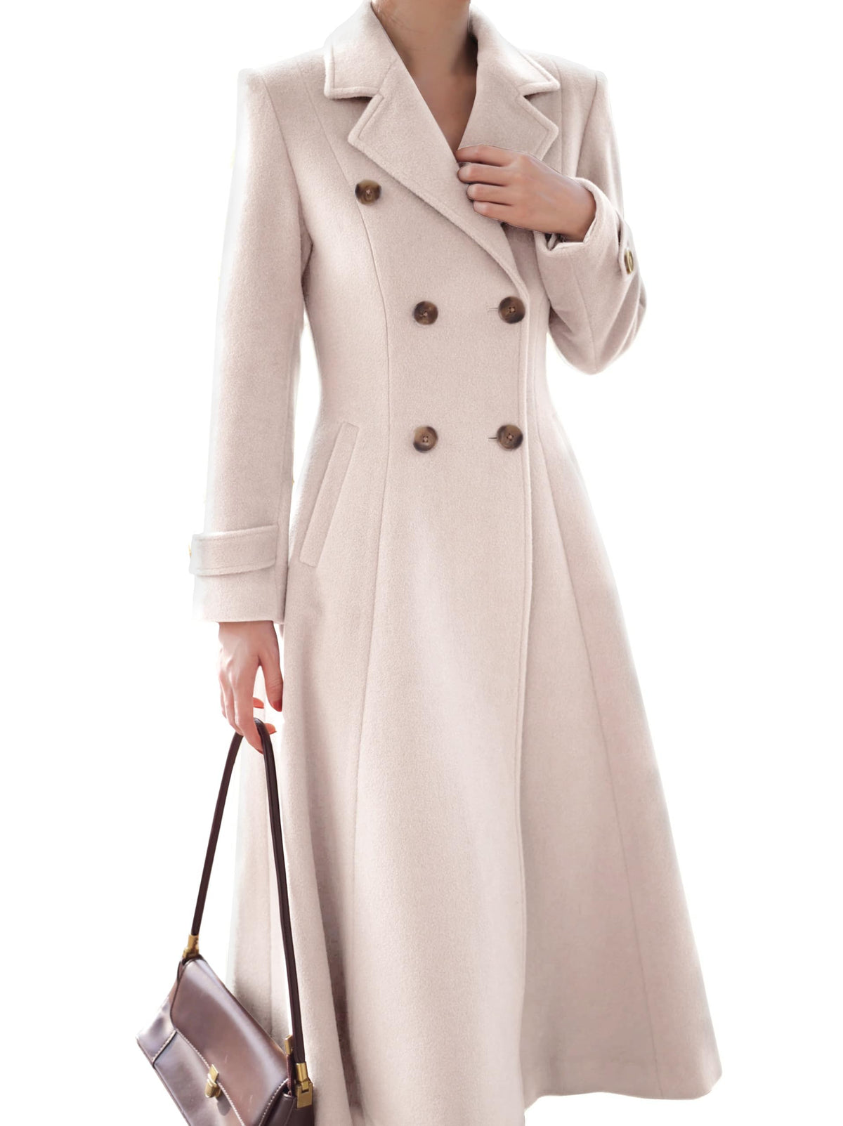 Double-Breasted Long Wool-Blend Coat