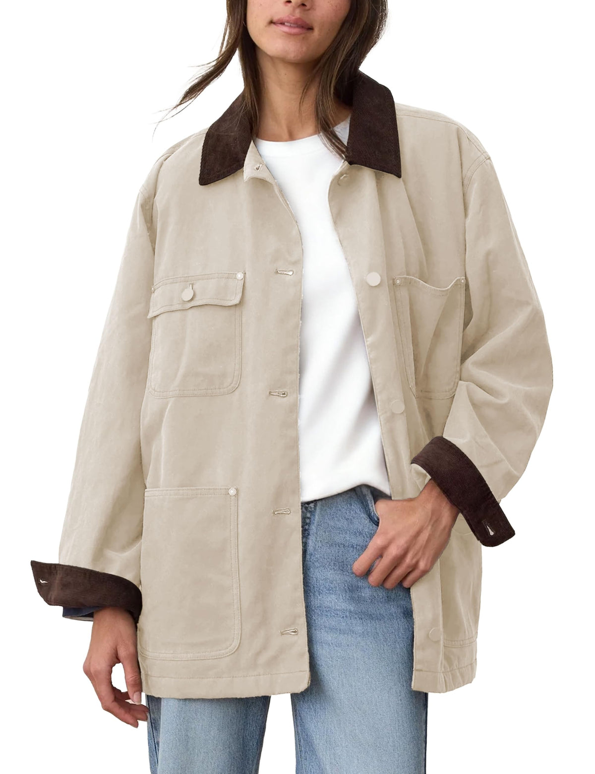 Oversized Barn Jacket With Corduroy Collar