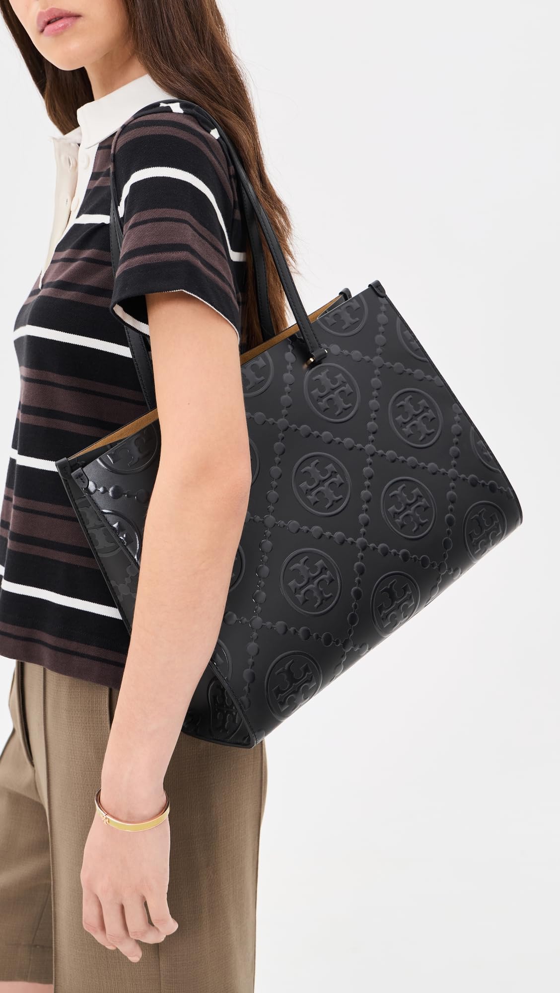 Embossed Monogram Tote Bag With Structured Shape
