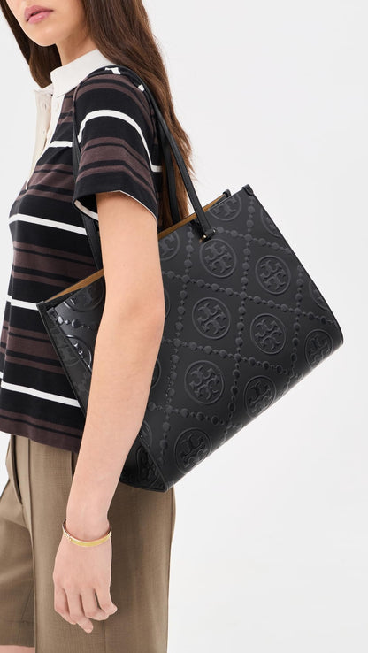 Embossed Monogram Tote Bag With Structured Shape