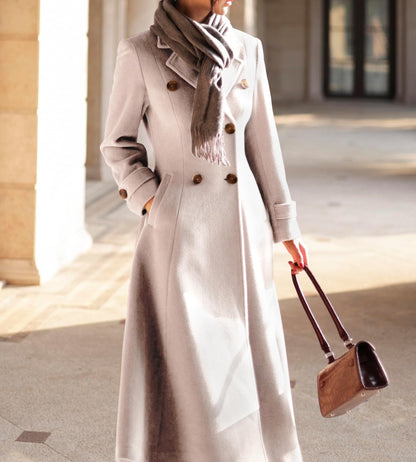 Double-Breasted Long Wool-Blend Coat