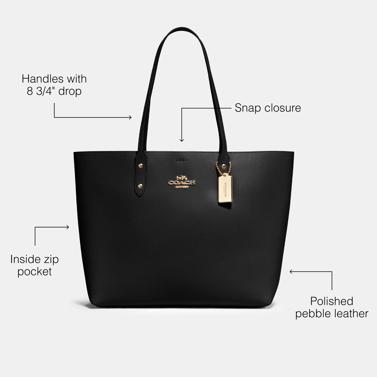 Polished Pebble Leather Tote With Zip Pocket