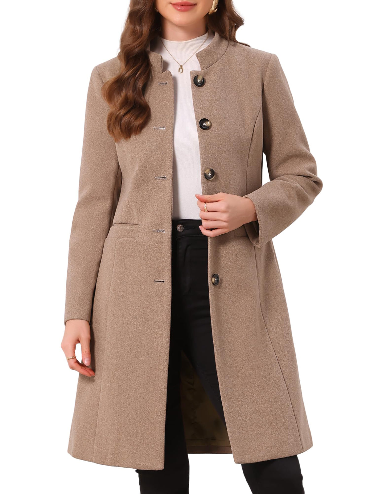 Stand-Collar Mid-Length Wool-Blend Coat