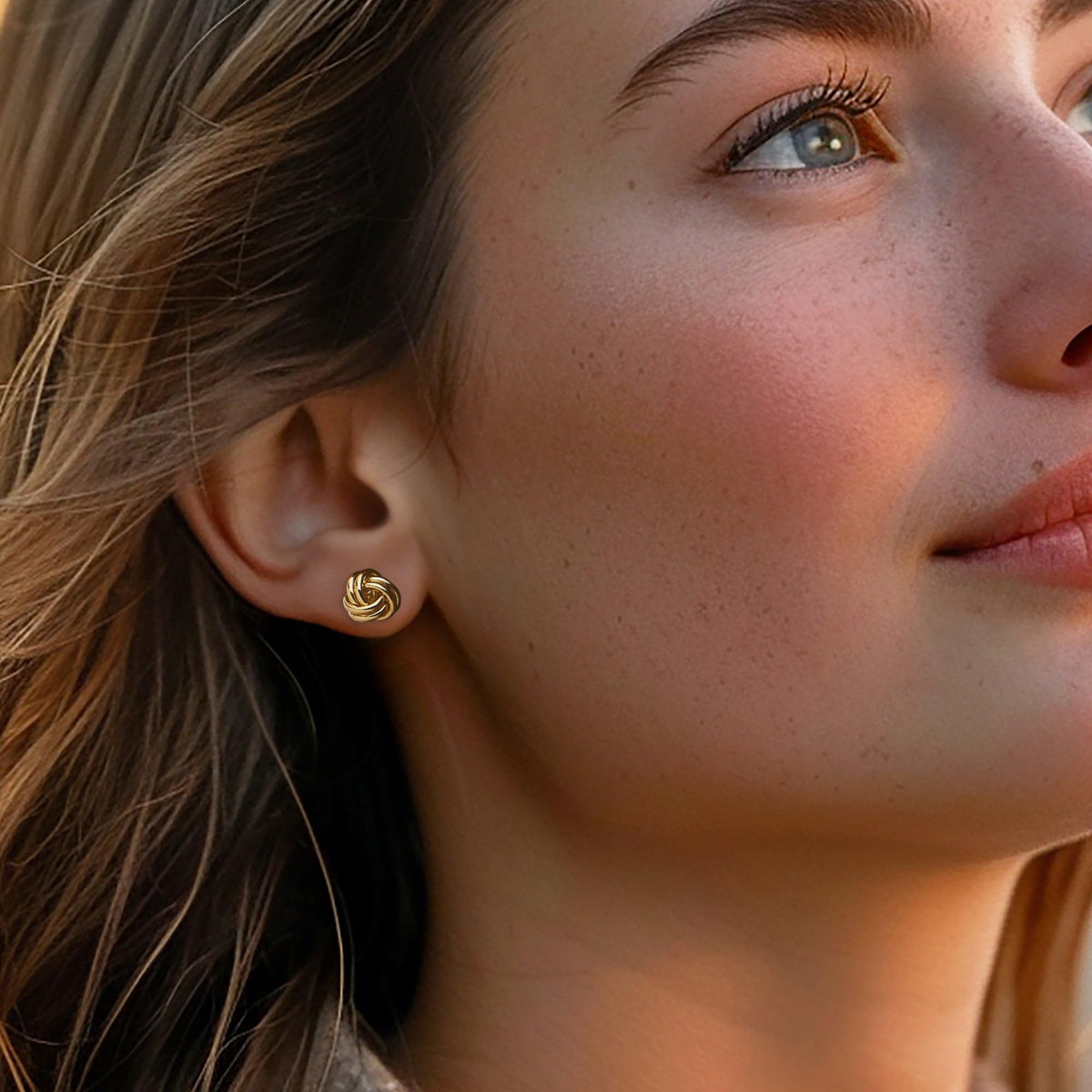14K Yellow Gold Love Knot Stud Earrings