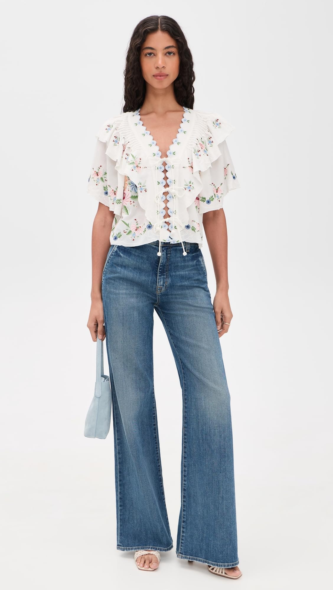 Embroidered Short-Sleeve Blouse With Relaxed Fit