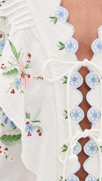 Embroidered Short-Sleeve Blouse With Relaxed Fit