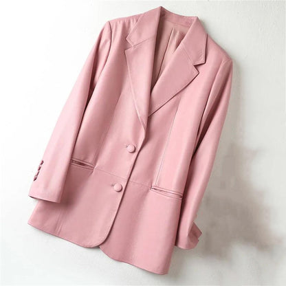 Oversized Leather Blazer With Notched Lapels