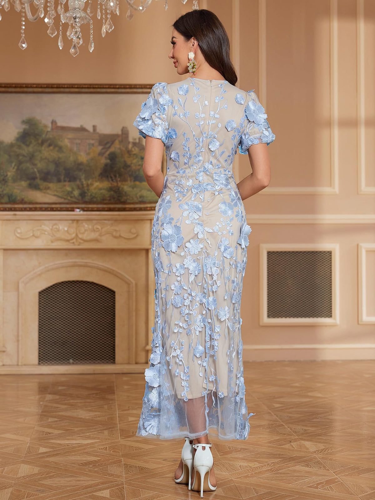 Floral Embroidered Lace Fishtail Mini Dress
