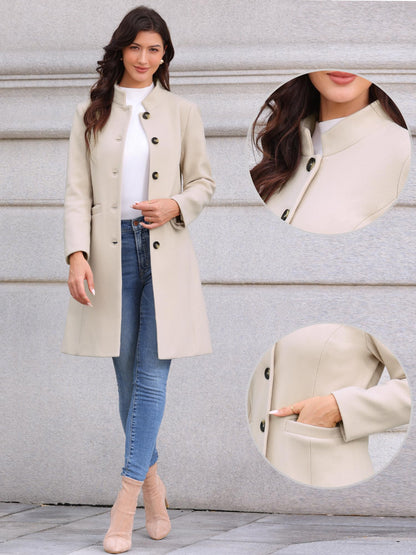 Stand-Collar Mid-Length Wool-Blend Coat