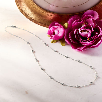 14K White Gold Bezel-Set Diamond Station Necklace