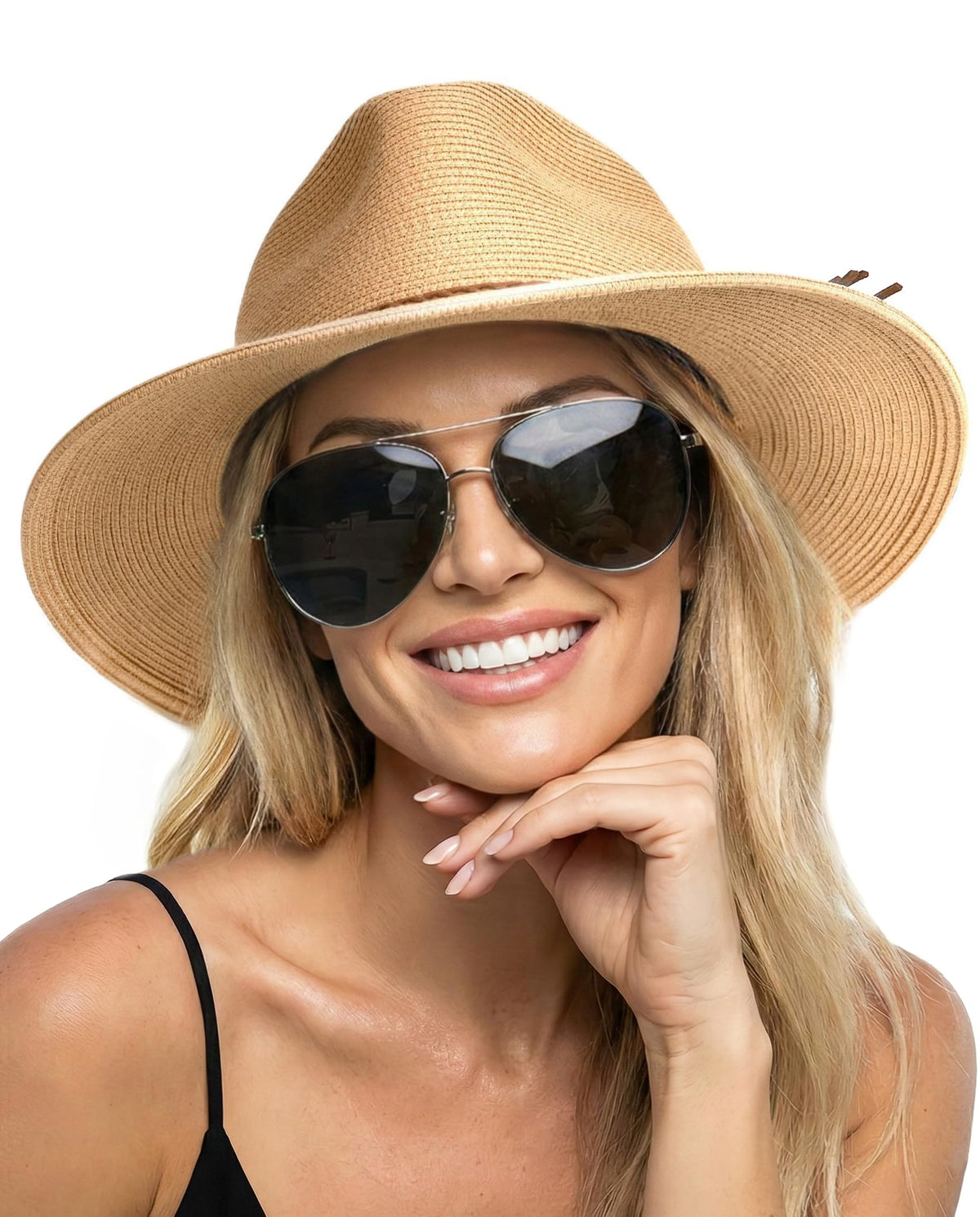 Wide-Brim Straw Fedora With Structured Crown