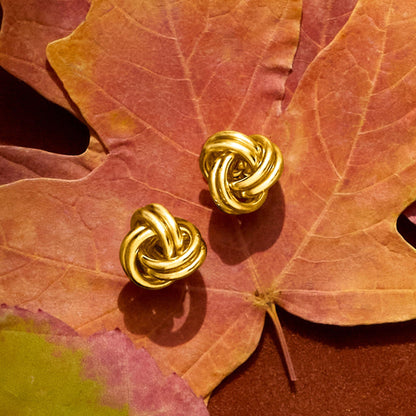 14K Yellow Gold Love Knot Stud Earrings