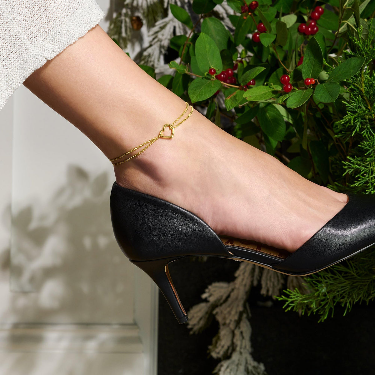 14K Gold Double-Strand Heart Anklet