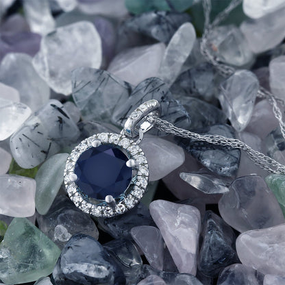 14K White Gold Sapphire & Diamond Necklace