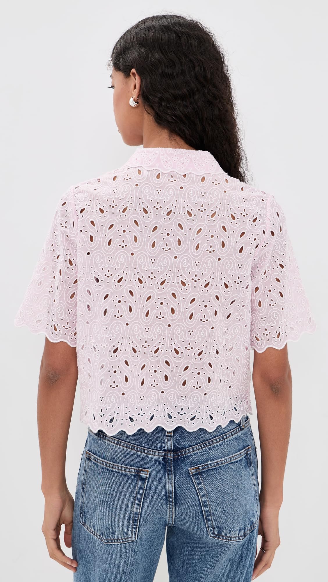 Eyelet Short-Sleeve Top With Feminine Detailing