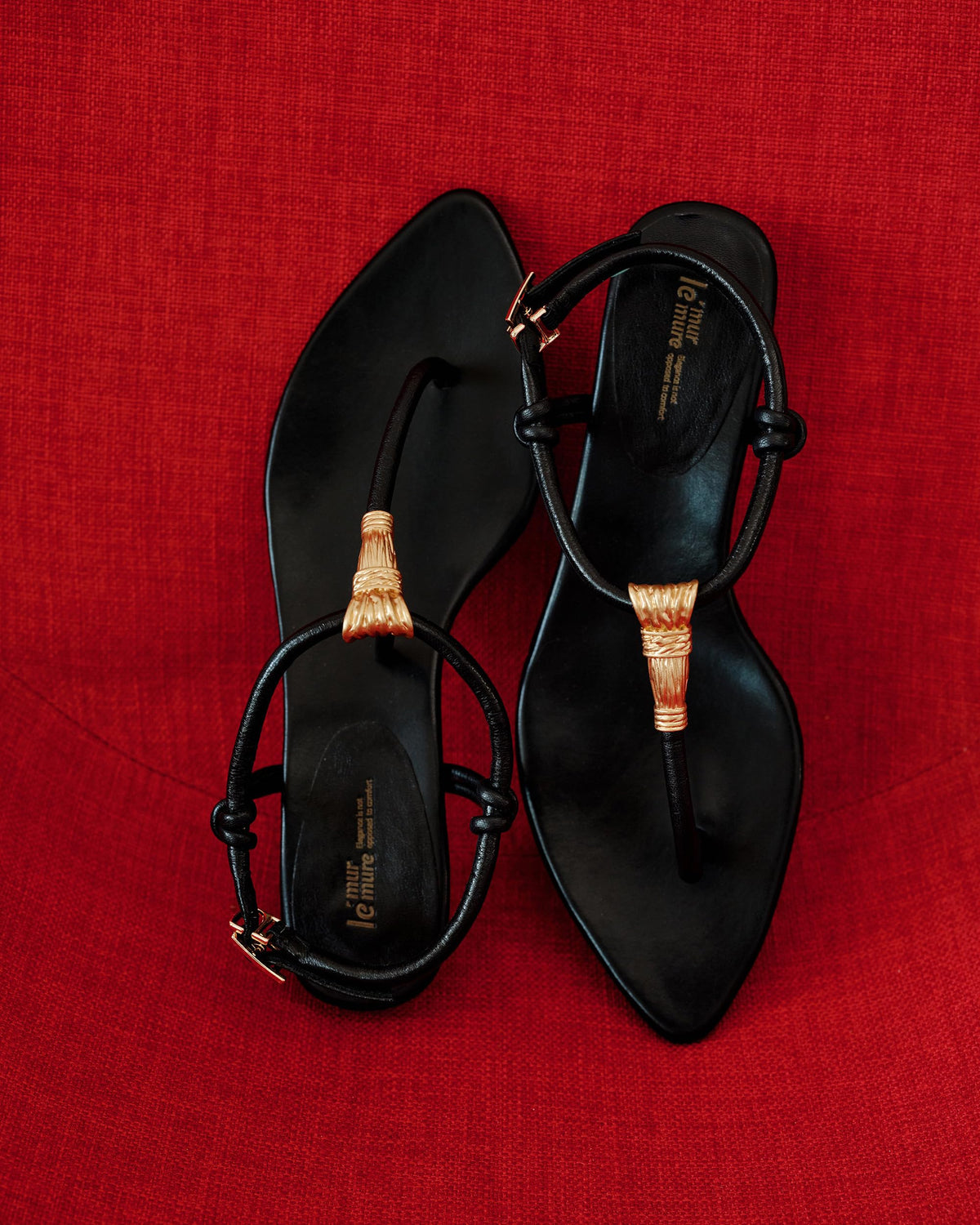 Leather T-Strap Sandals With Low Heel