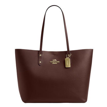 Polished Pebble Leather Tote With Zip Pocket