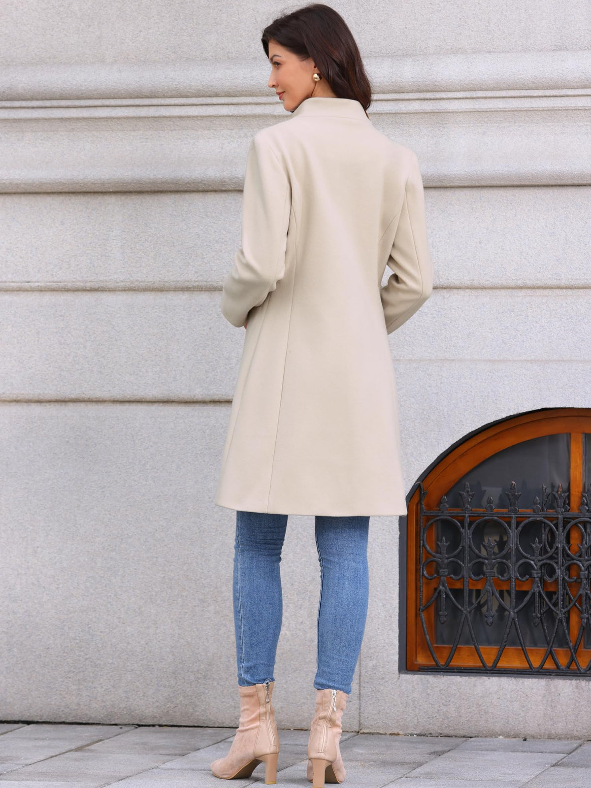 Stand-Collar Mid-Length Wool-Blend Coat