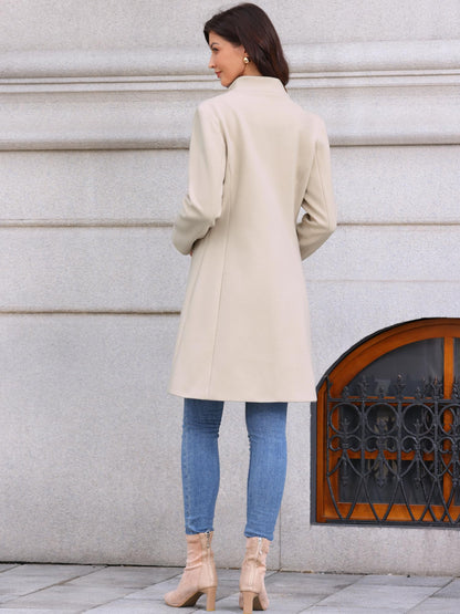 Stand-Collar Mid-Length Wool-Blend Coat