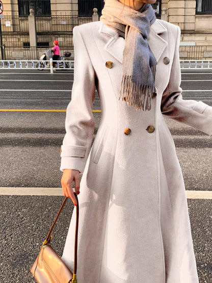 Double-Breasted Long Wool-Blend Coat